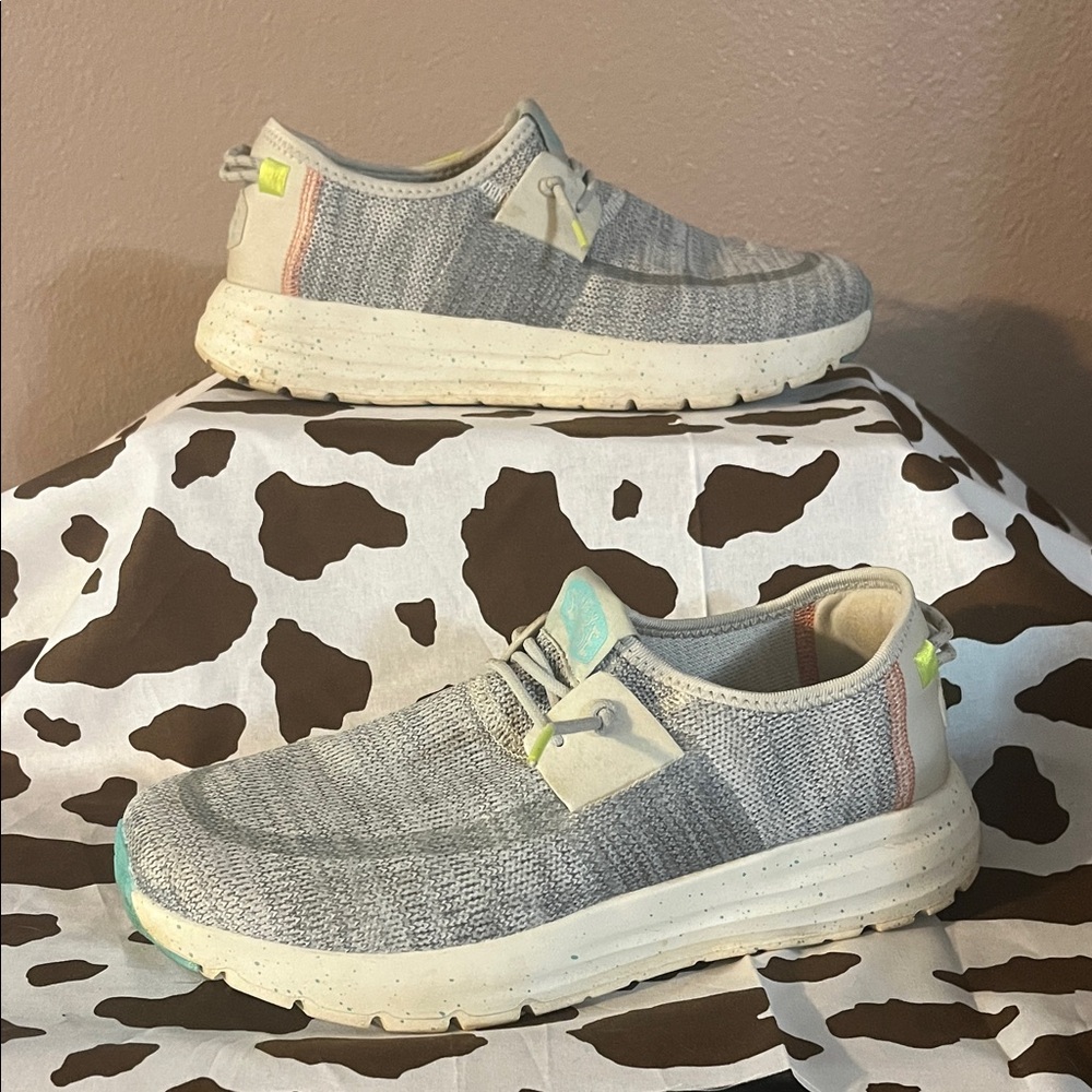 Hey Dude Light Gray Shoes with Blue Accents - Picture 2 of 2
